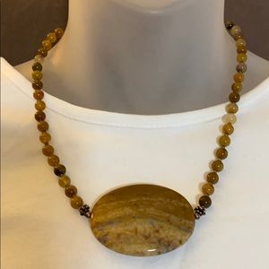 Large natural stone pendant necklace